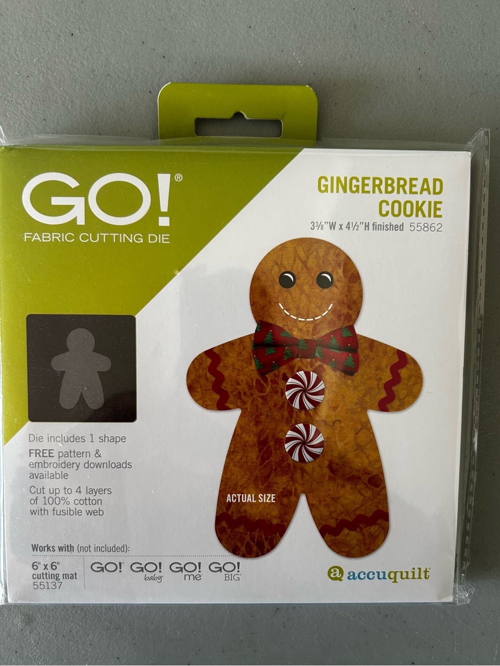 Accuquilt Go! Fabric Cutting Die Gingerbread Cookie Shape Quilting